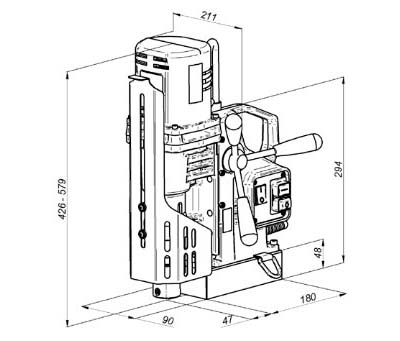Габаритні розміри магнітного свердлувального верстата МС-51 МС-51 Габаритні розміри магнітного свердлильного верстата